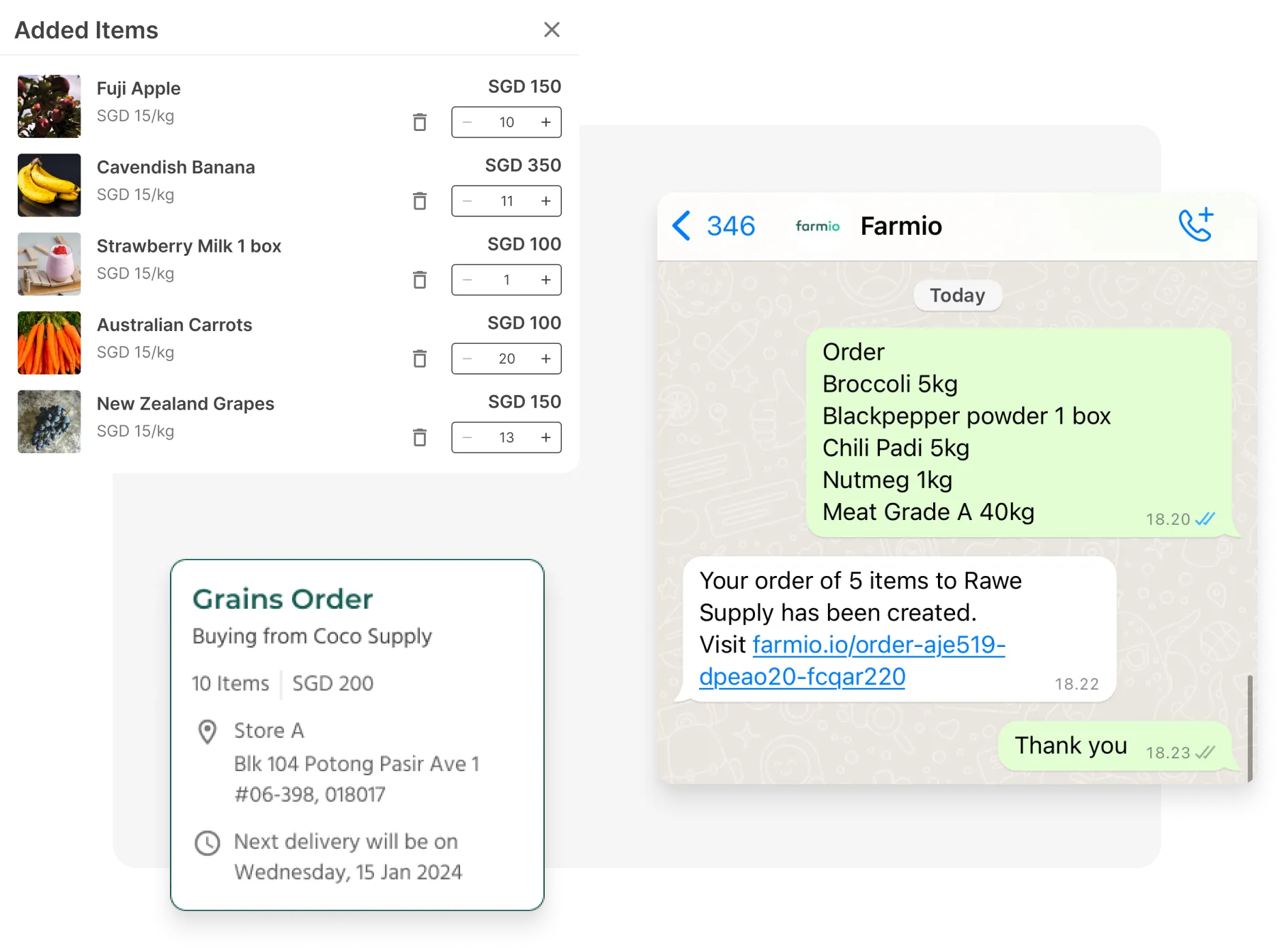 WhatsApp order, order templates, and scheduling