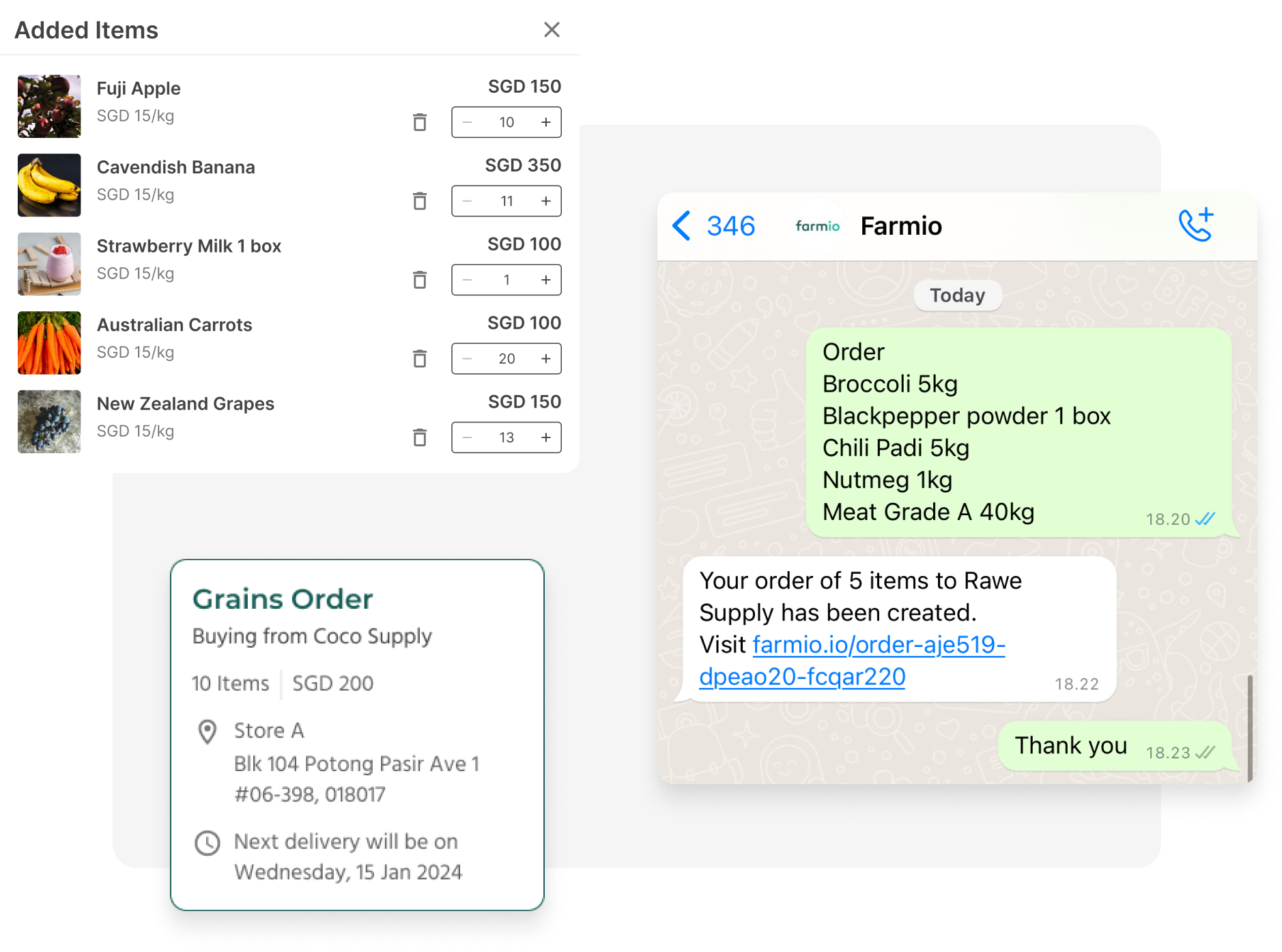 WhatsApp order, order templates, and scheduling